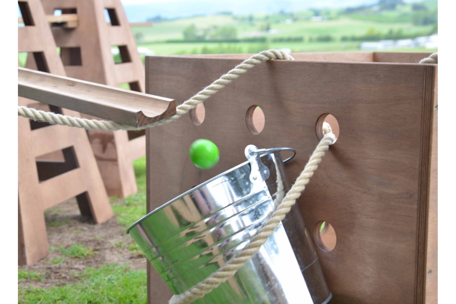 Storage bin with rope and bucket