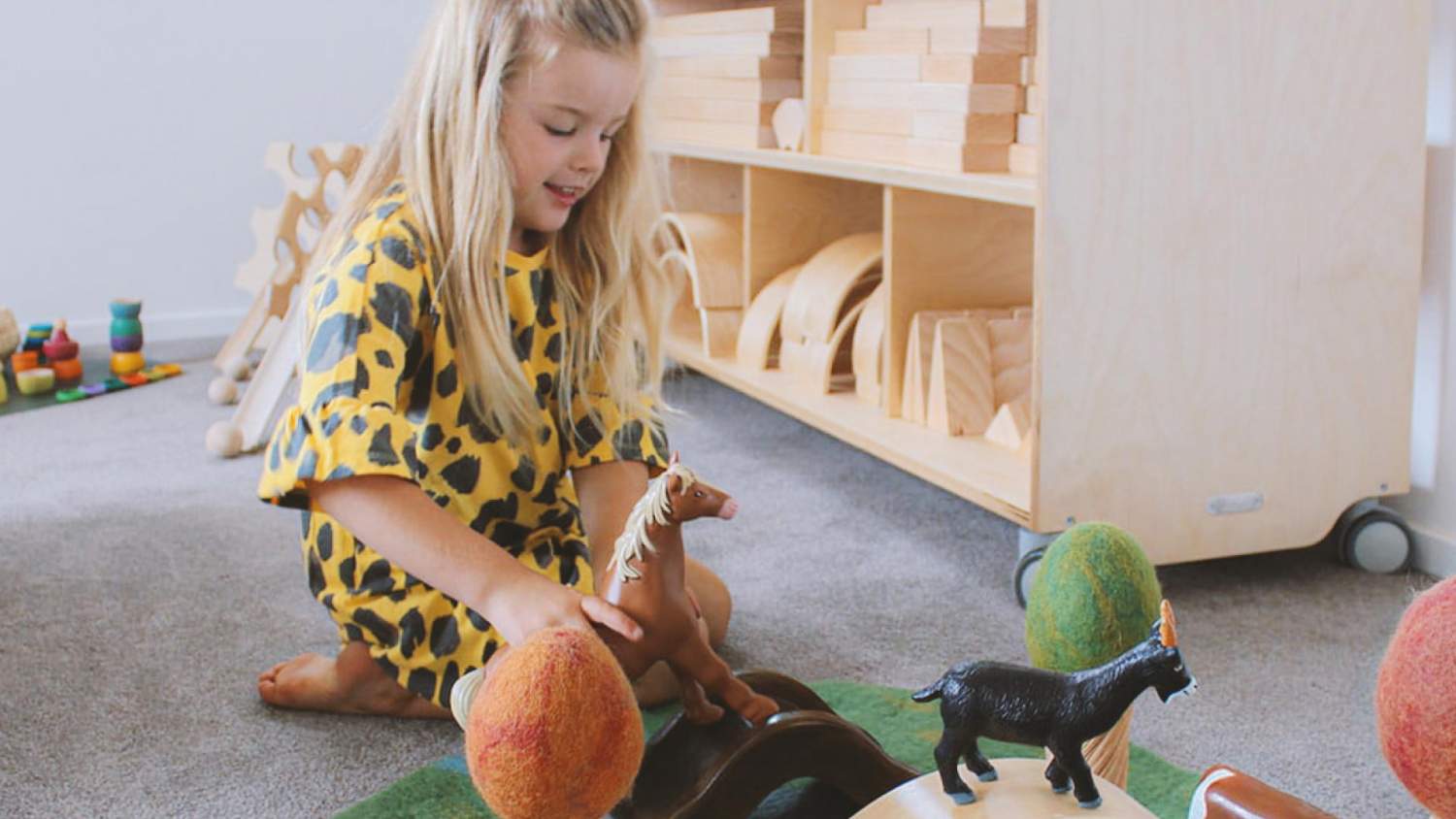 Wooden storage shelving for pre-schools