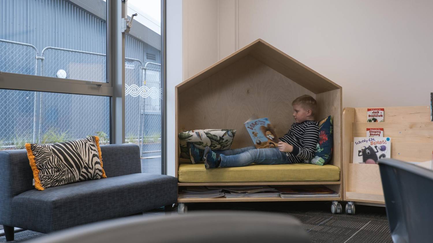 wooden book nook